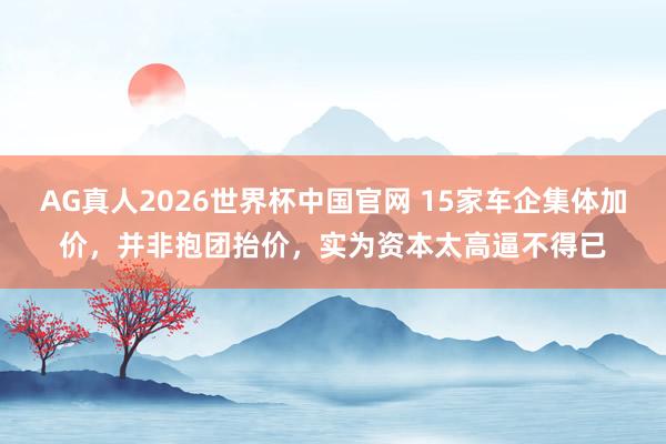 AG真人2026世界杯中国官网 15家车企集体加价,并非抱团抬价,实为资本太高逼不得已