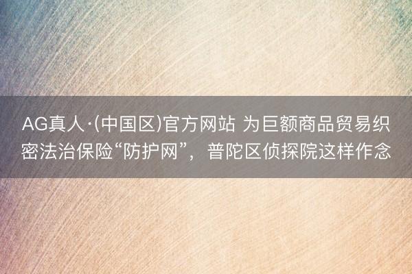 AG真人·(中国区)官方网站 为巨额商品贸易织密法治保险“防护网”,普陀区侦探院这样作念